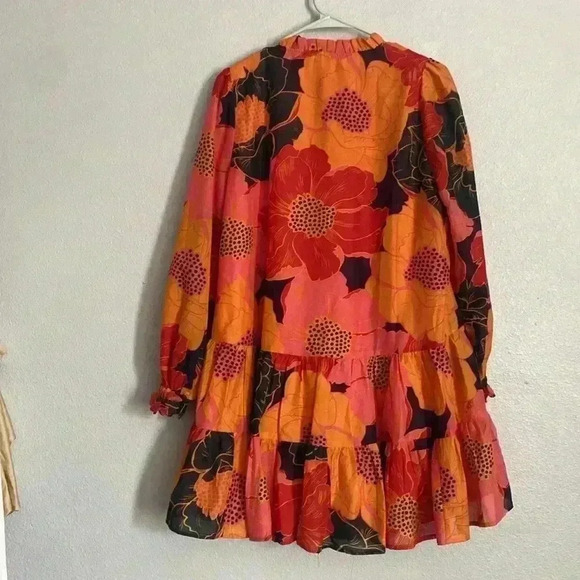 Orange and Black Ruffled Tiered Mini Dress - Picture 4 of 5